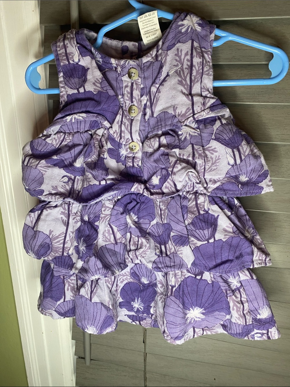 kate quinn Purple Floral Ruffle One-Piece 6-12 months Romper Dress.Organic cotto